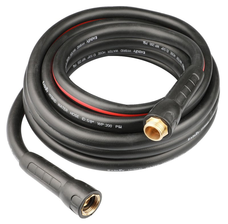 EADUTY Hybrid Garden Hose 5/8 IN. x 25 FT  Heavy Duty  Lightweight  Flexible with Swivel Grip Handle and Solid Brass Fittings  Gray+Red - Image 1